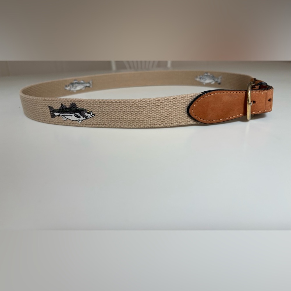 Tan Canvas Belt with Fish Embroidery 40